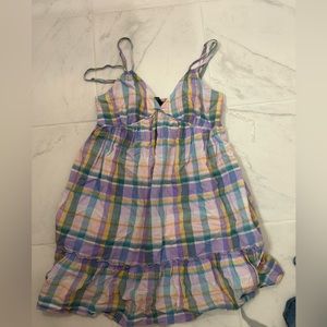 Purple/multi gingham strappy mini dress medium